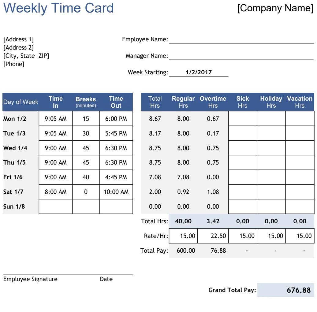 Weekly Time Card Calculator preview