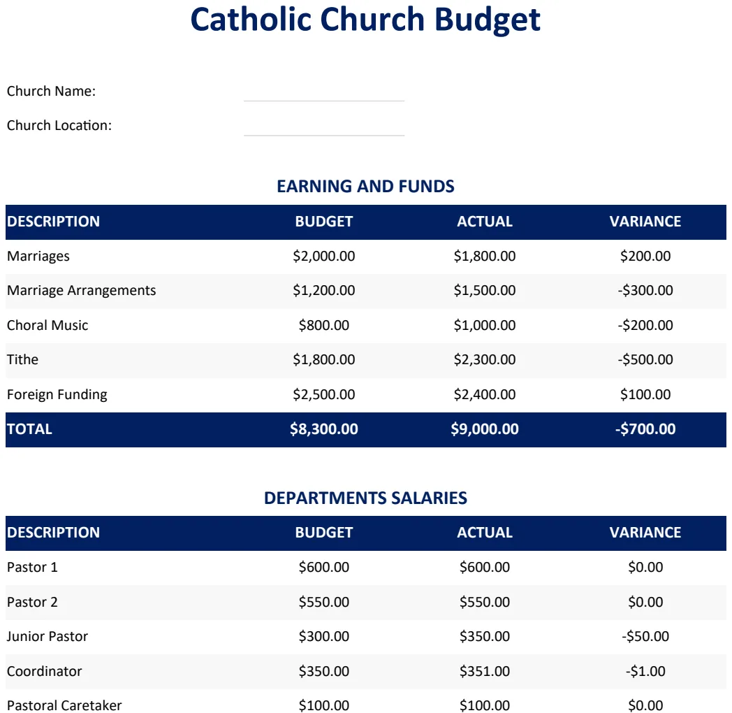 Catholic Church Budget Template preview
