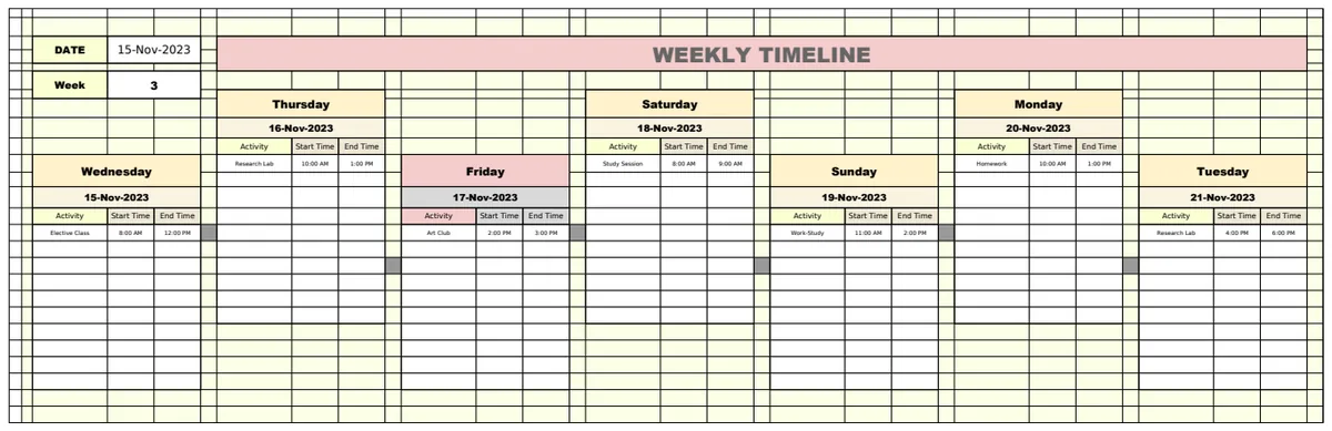Weekly Timeline Template preview