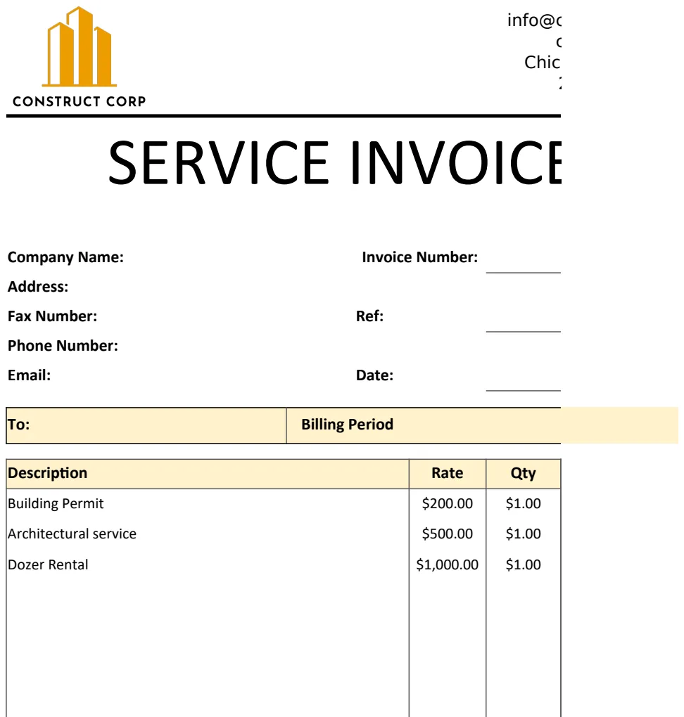 Construction Service Invoice Template preview