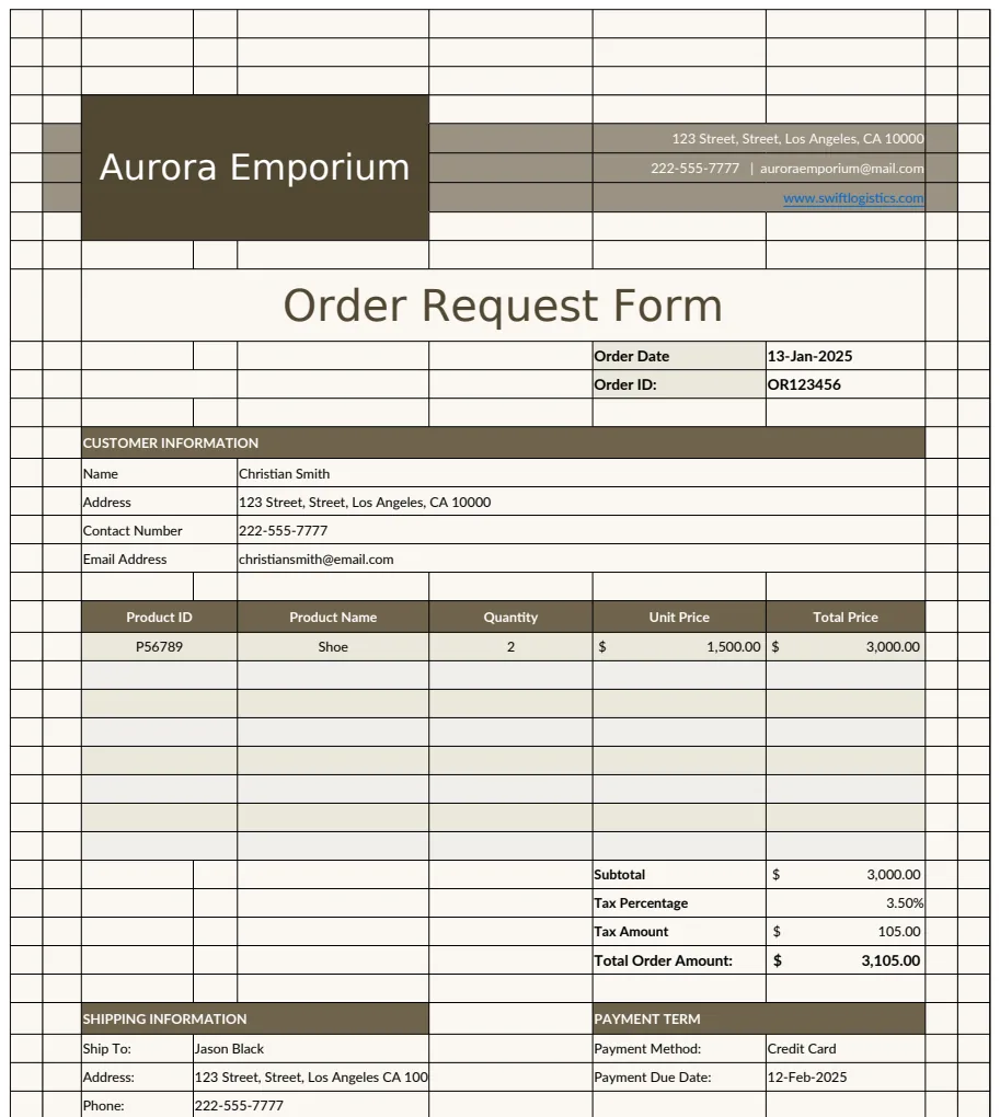 Order Request Form Template preview