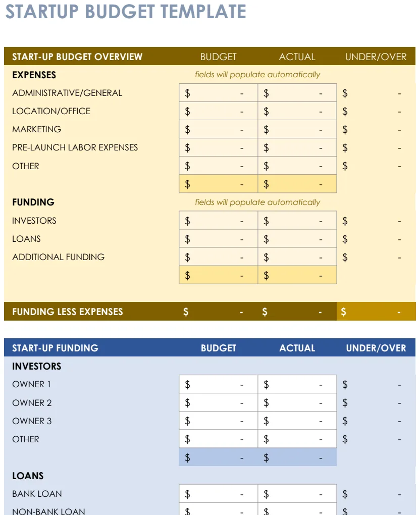 Startup Budget Template preview