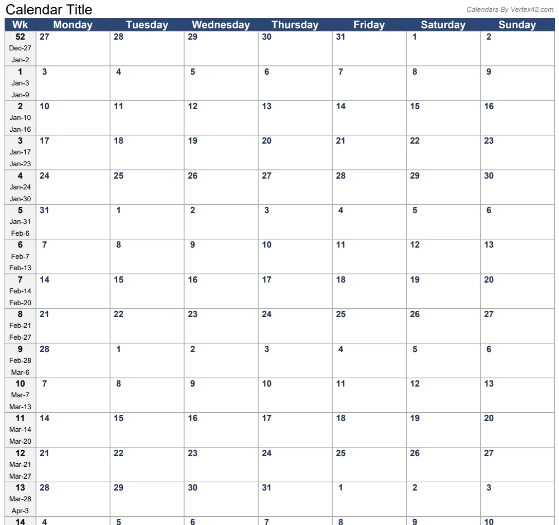 Continuous Monthly Calendar preview