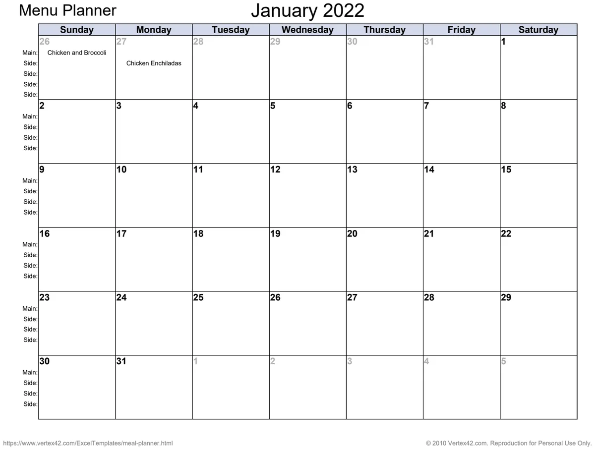 Menu Planner with Grocery List preview
