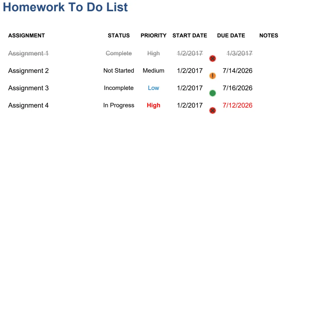 Homework To Do List preview