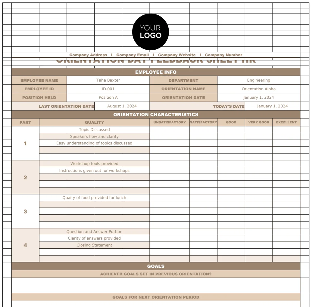 Orientation Day Feedback Sheet HR Template preview