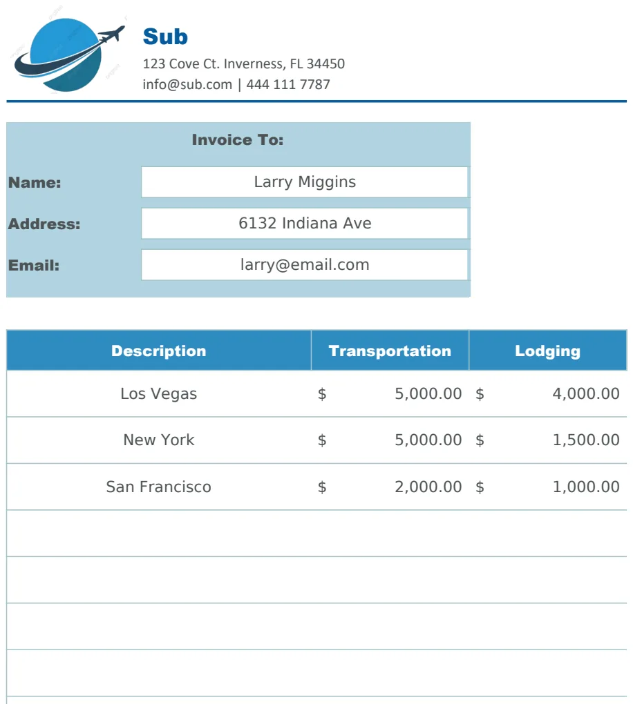 Sample Travel Invoice Template preview
