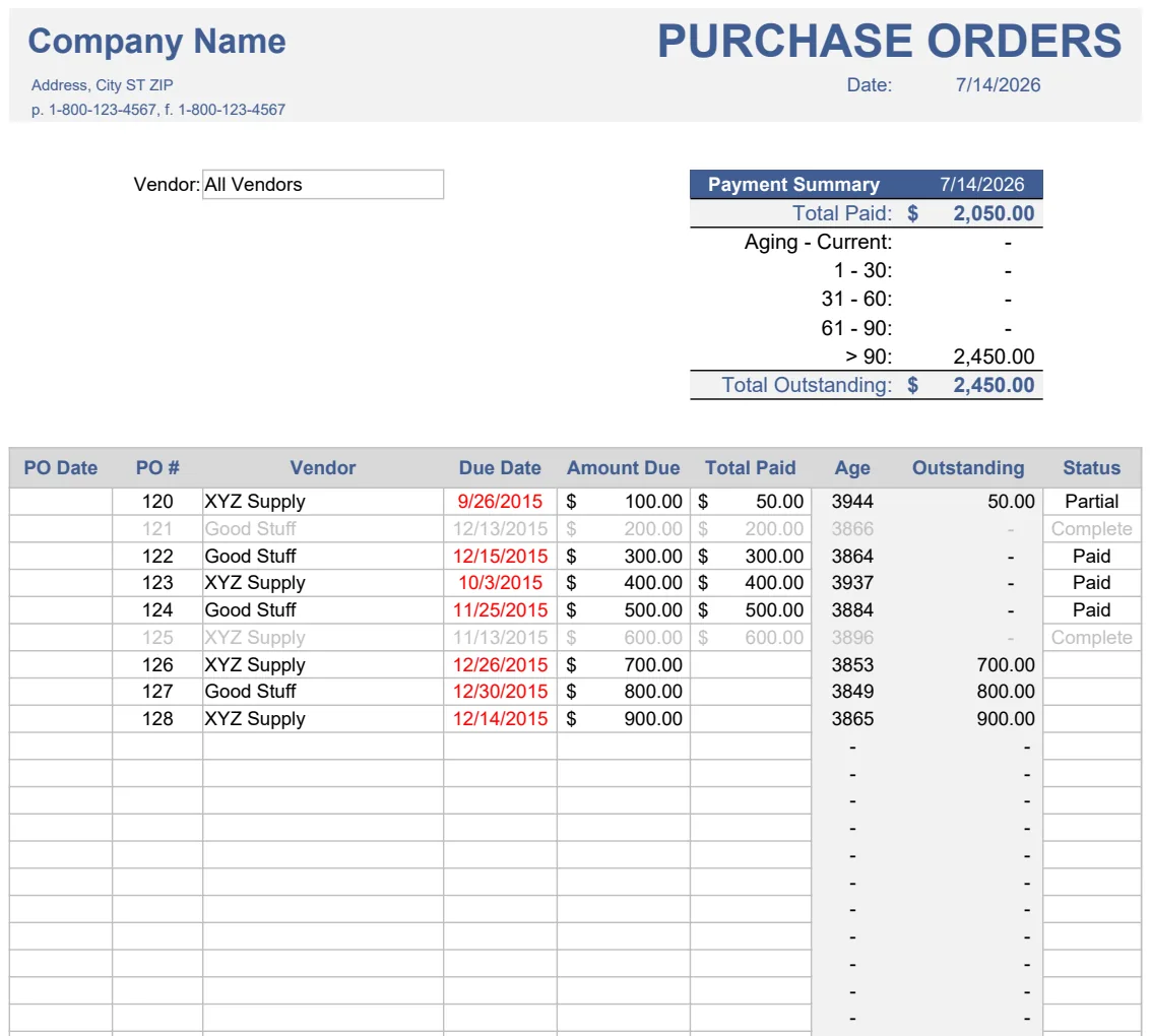Purchase Order Tracker preview