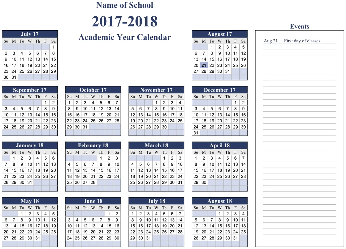 Academic Year Calendar preview