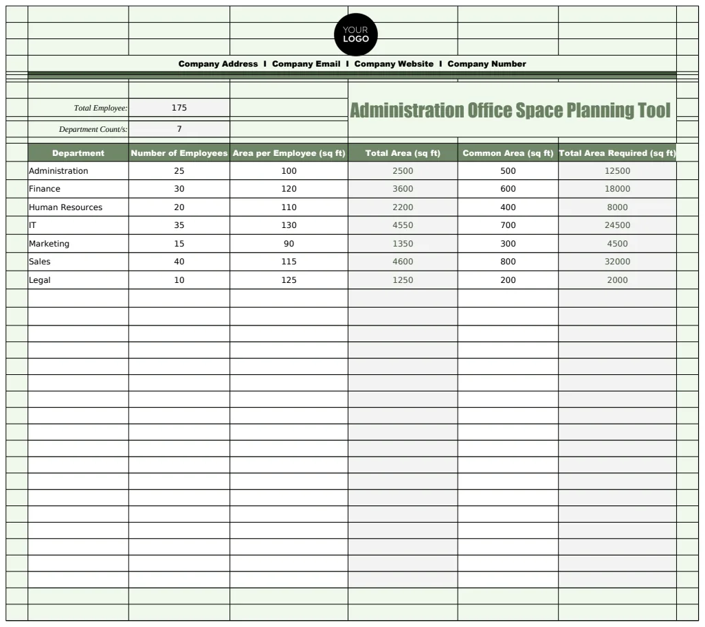 Administration Office Space Planning Tool Template preview