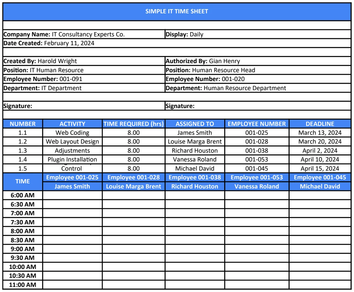 Free Simple IT Time Sheet Template preview
