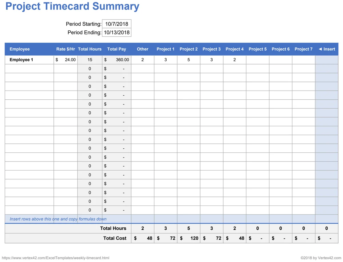 Project Timecard Summary preview