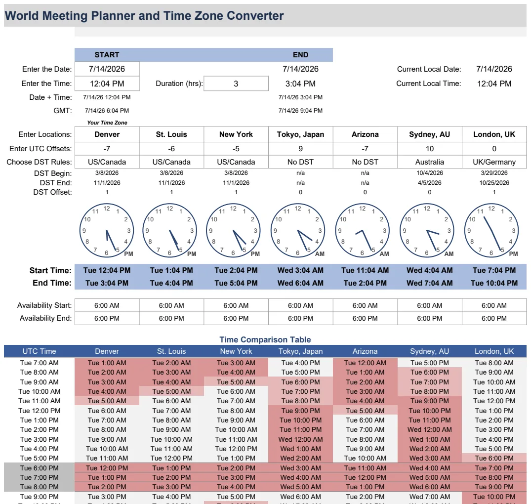 World Meeting Planner and Time Zone Converter preview