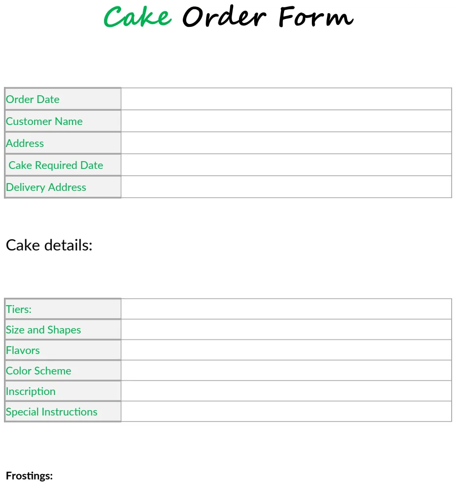 Cake Order Form template preview