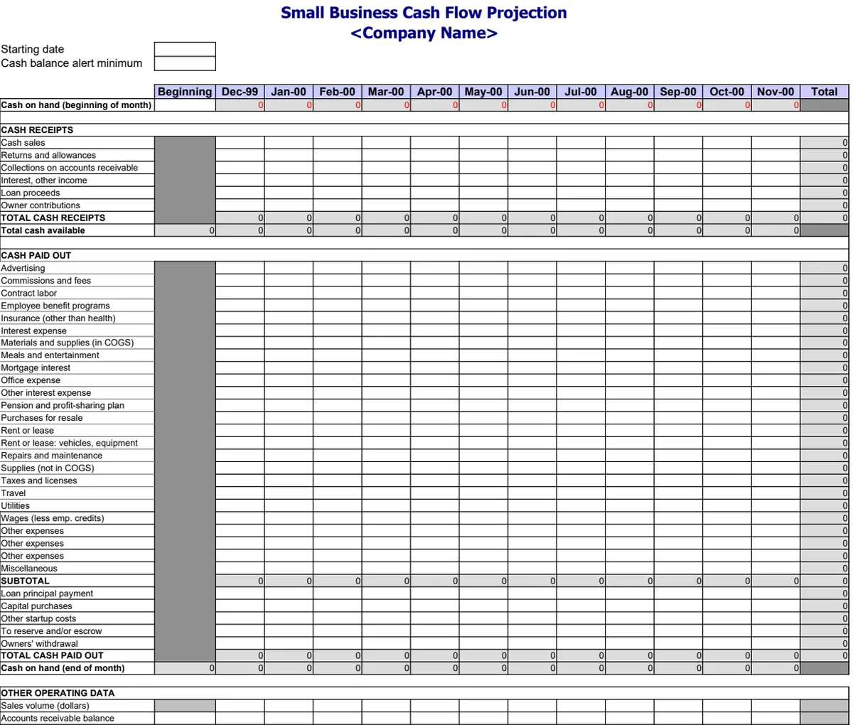 Small Business Cash Flow Projection preview