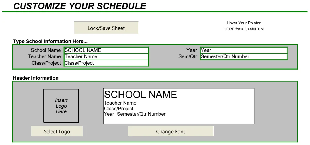 School Schedule Customization Template preview