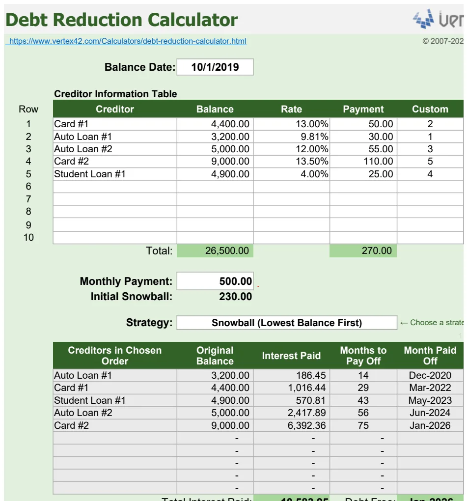Debt Reduction Calculator preview