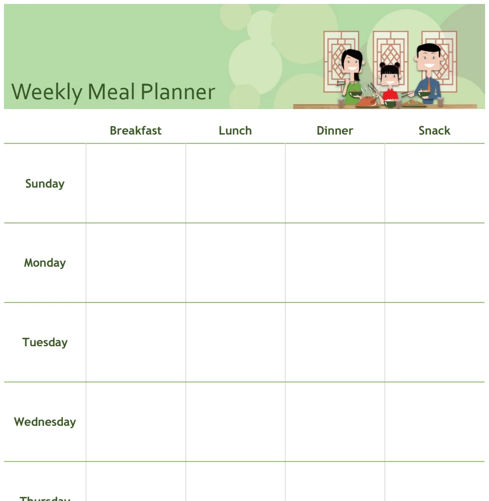 Simple Weekly Meal Planner template preview