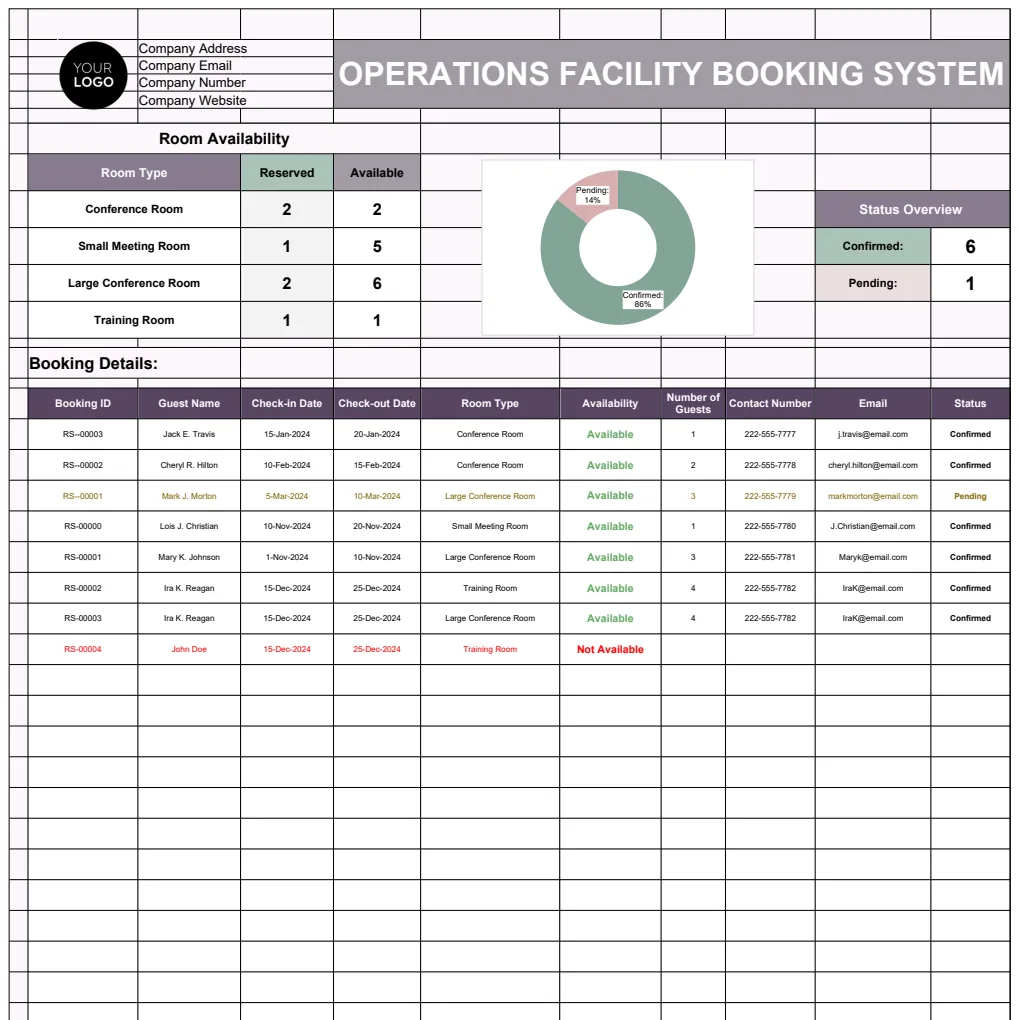 Operations Facility Booking System Template preview