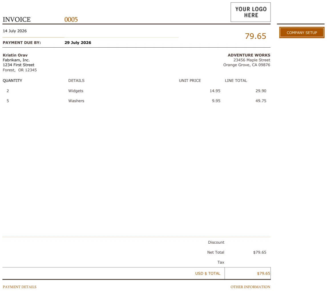 Billing Invoice preview