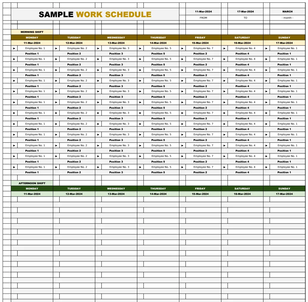 Sample Work Schedule Template preview
