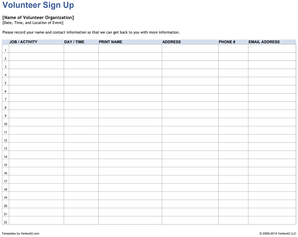 Volunteer Sign Up Sheet preview