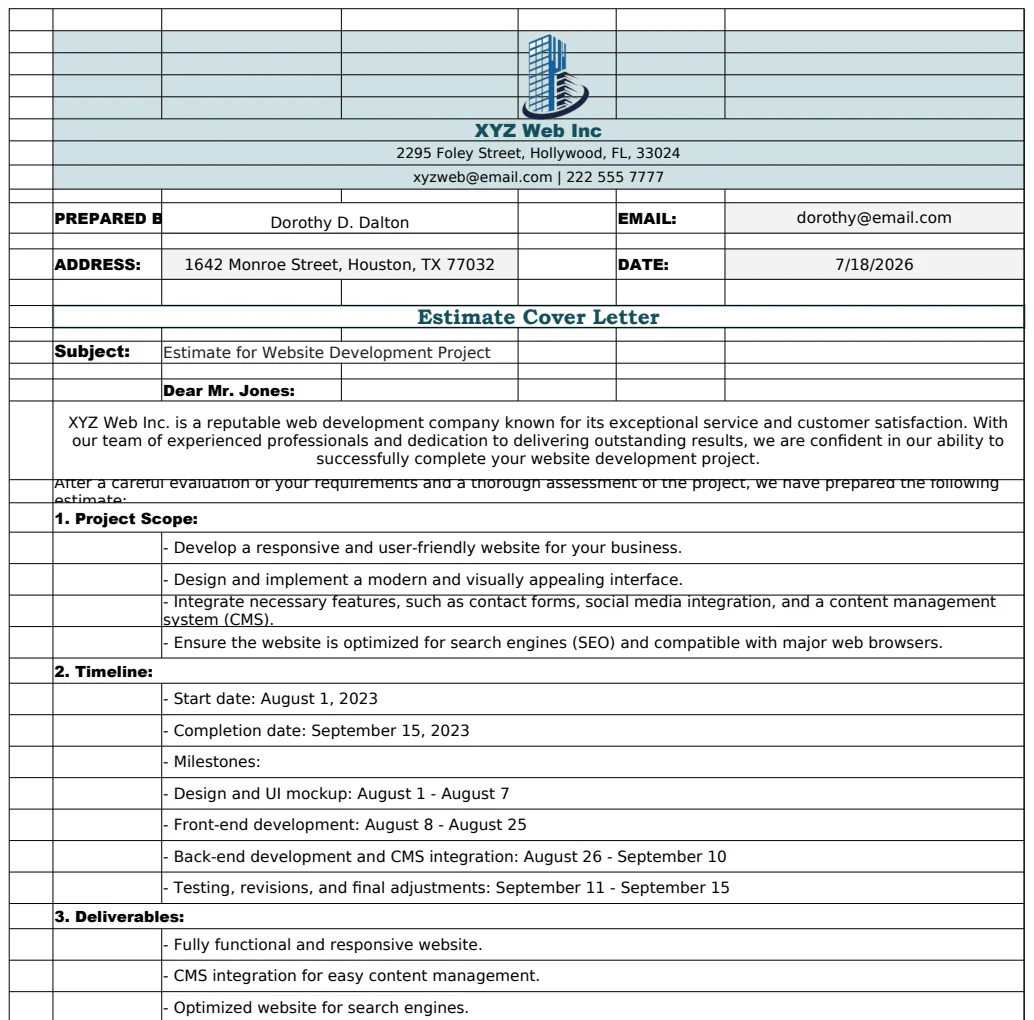 Estimate Cover Letter preview