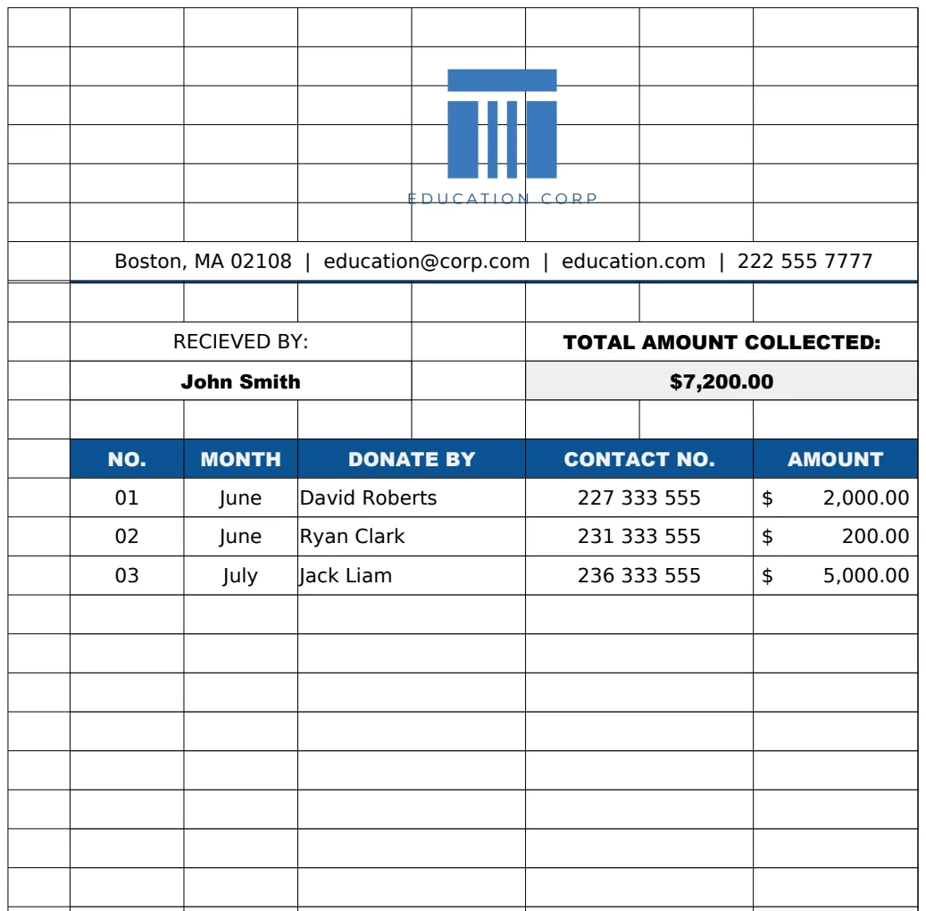 School Donation Log Sheet Template preview
