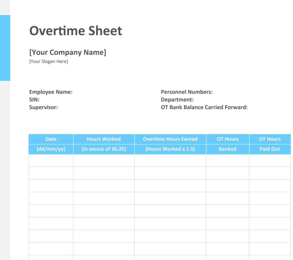 Overtime Sheet Template preview