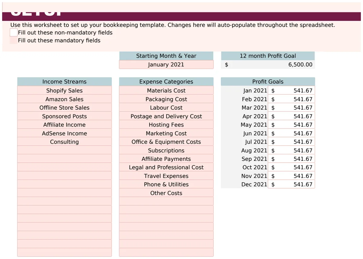 Business Bookkeeping Excel Spreadsheet preview