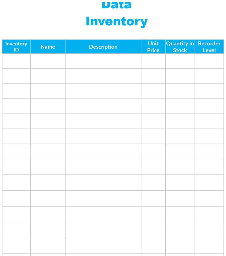 Data Inventory Template Letter template preview