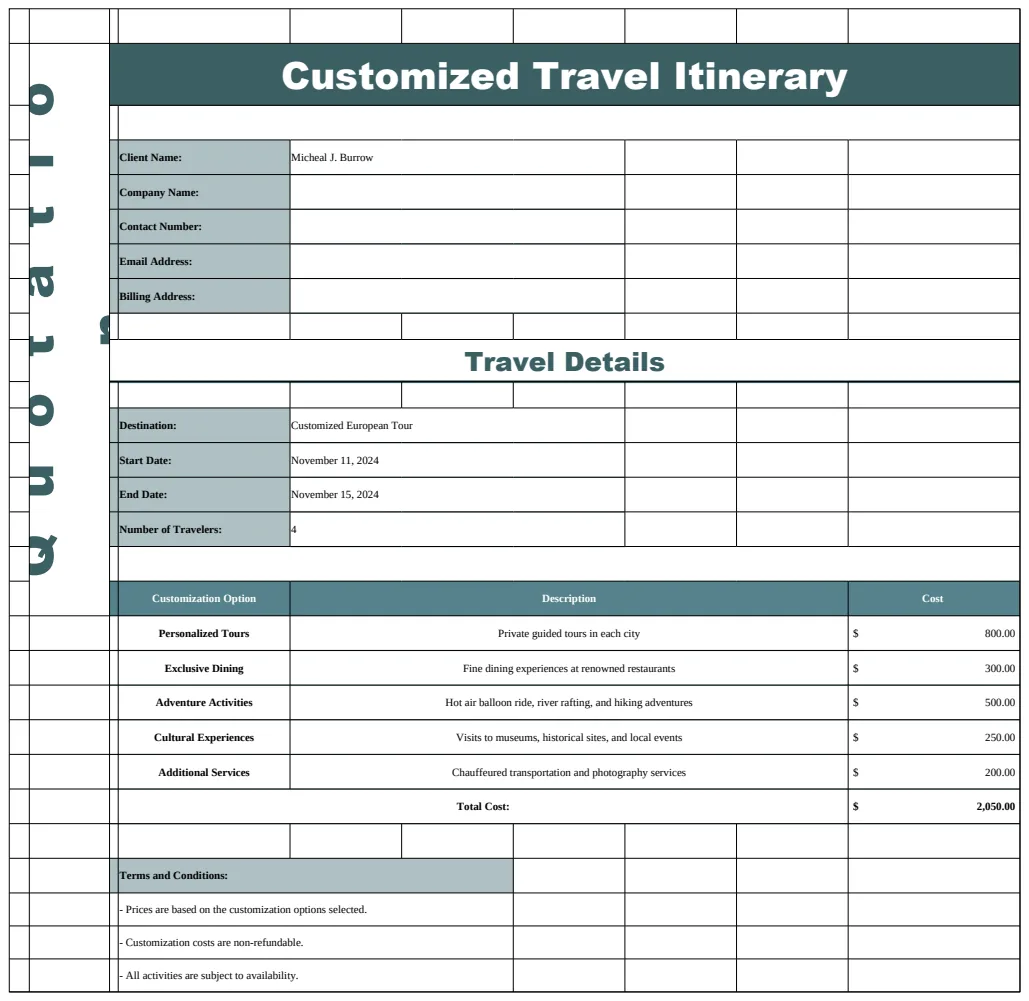 Customized Travel Itinerary Quotation Template preview