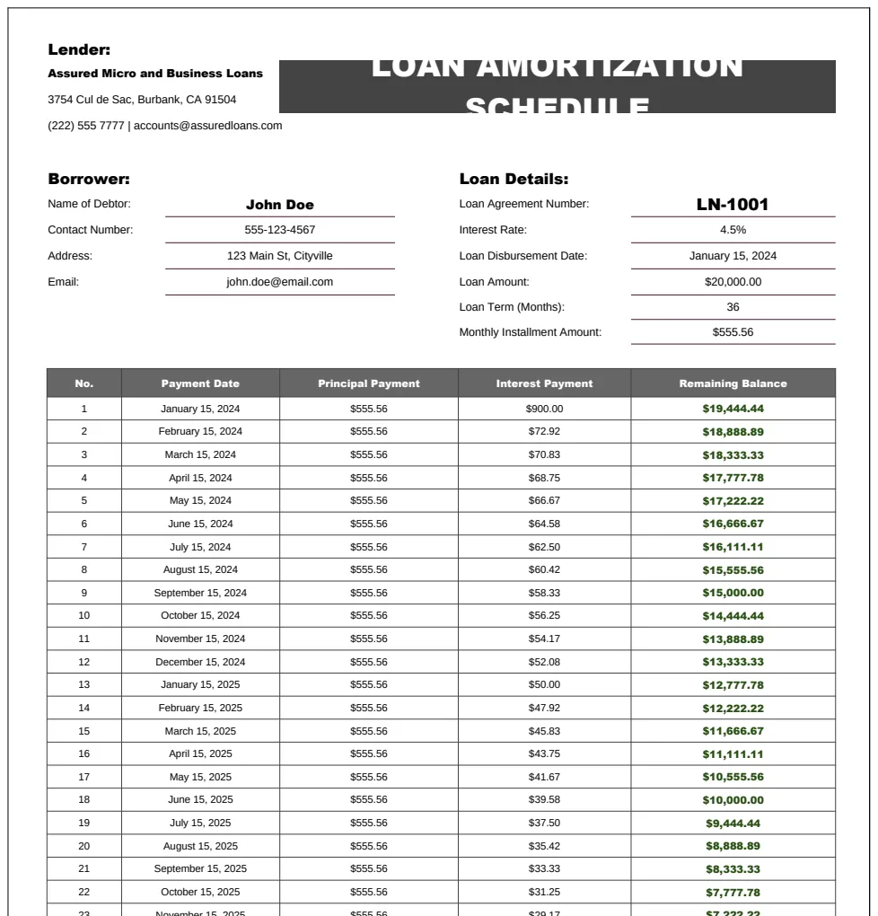 Finance Loan Amortization Schedule Template preview