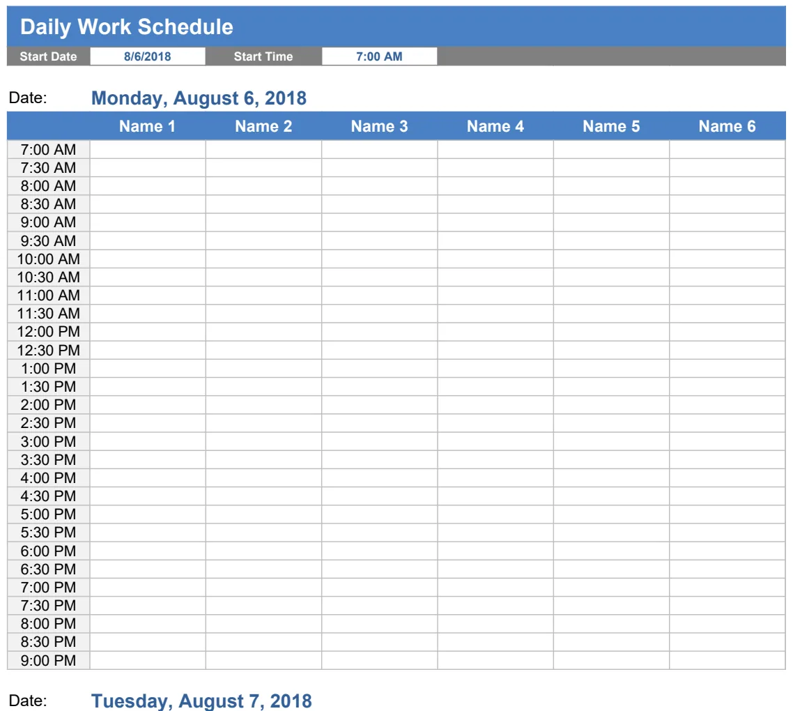 Daily Work Schedule preview