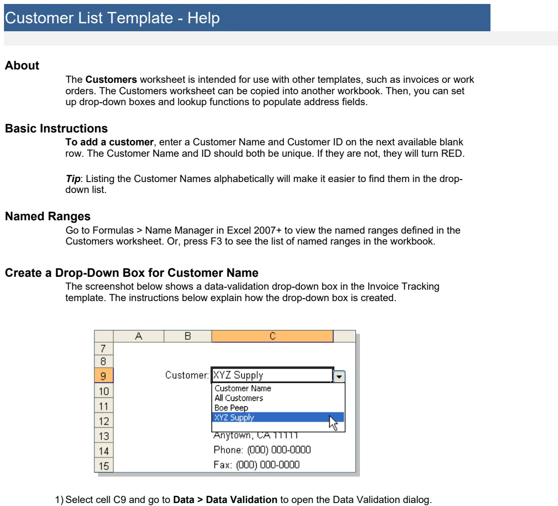 Customer List Template preview