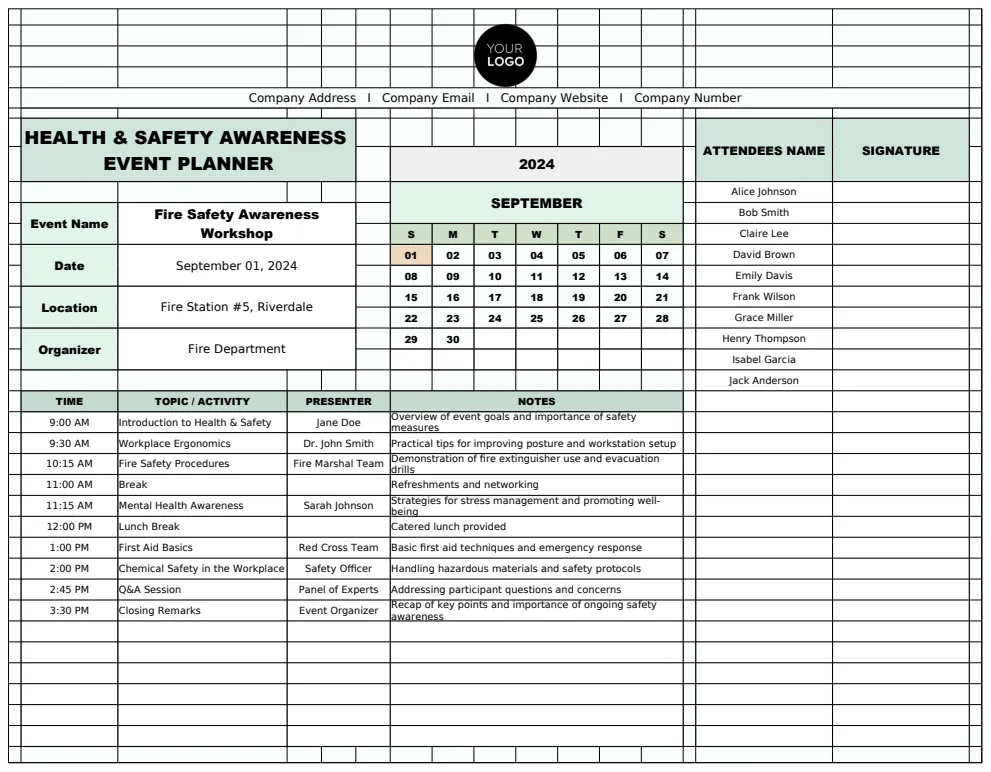 Health & Safety Awareness Event Planner Template preview