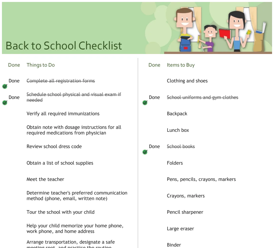 Back to School Checklist preview