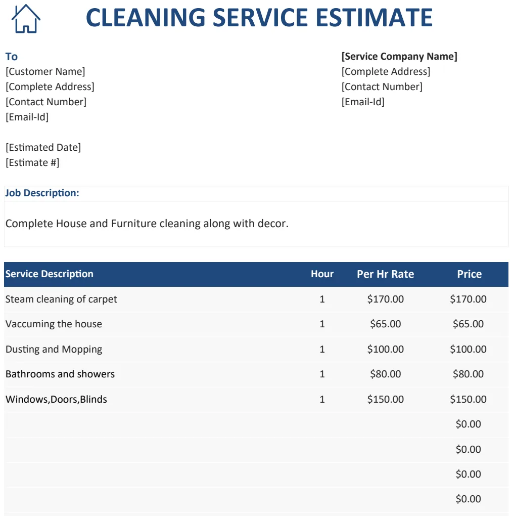 Cleaning Service Estimate Template preview