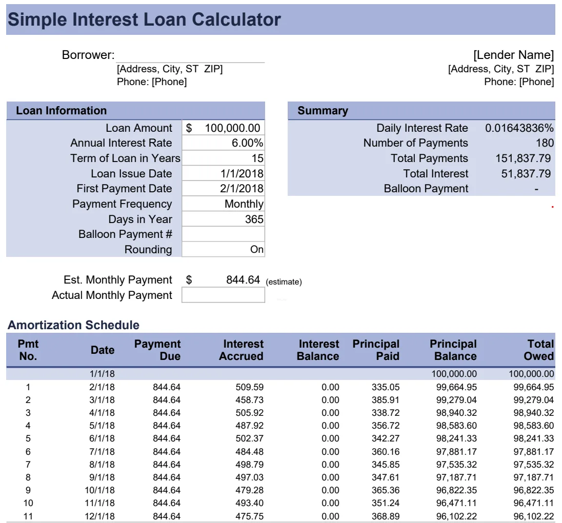 Simple Interest Loan Calculator preview