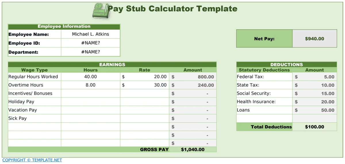 Pay Stub Calculator Template preview
