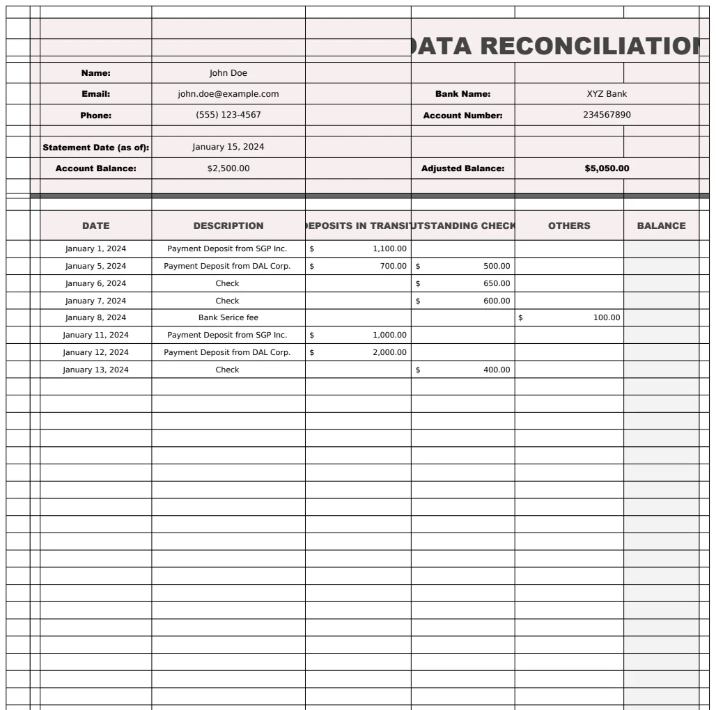 Data Reconciliation Template preview