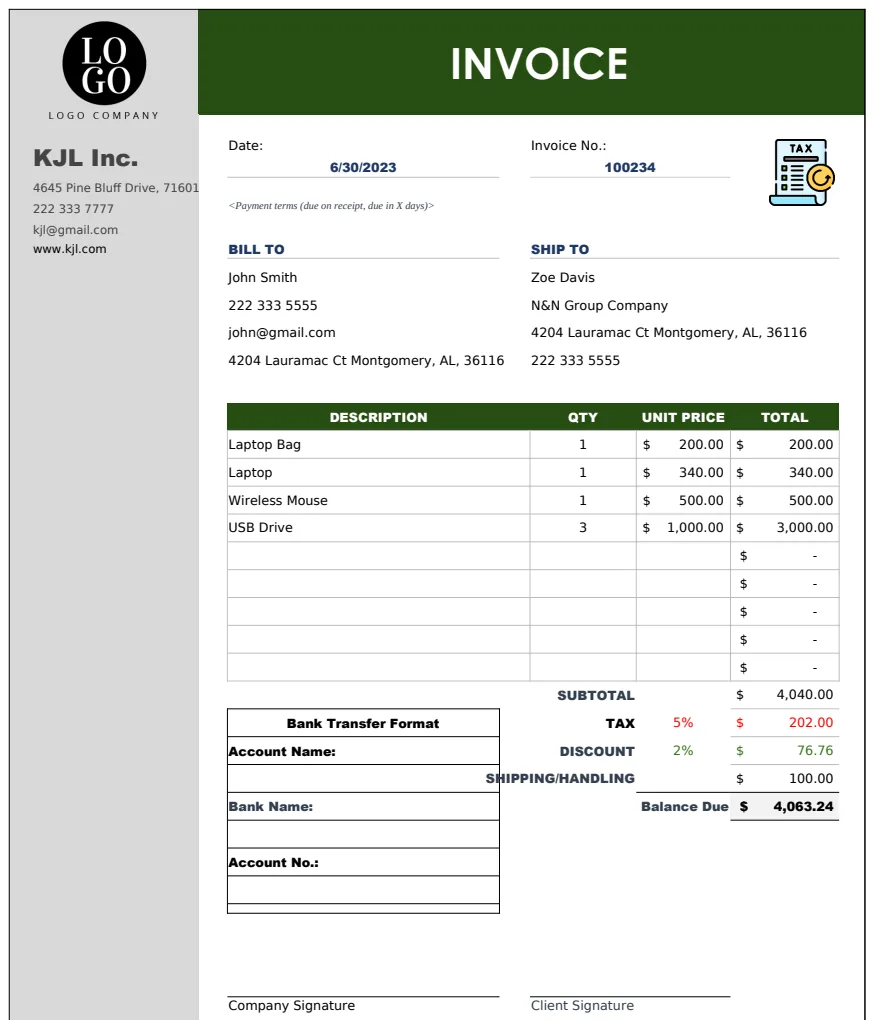 Tax Invoice preview