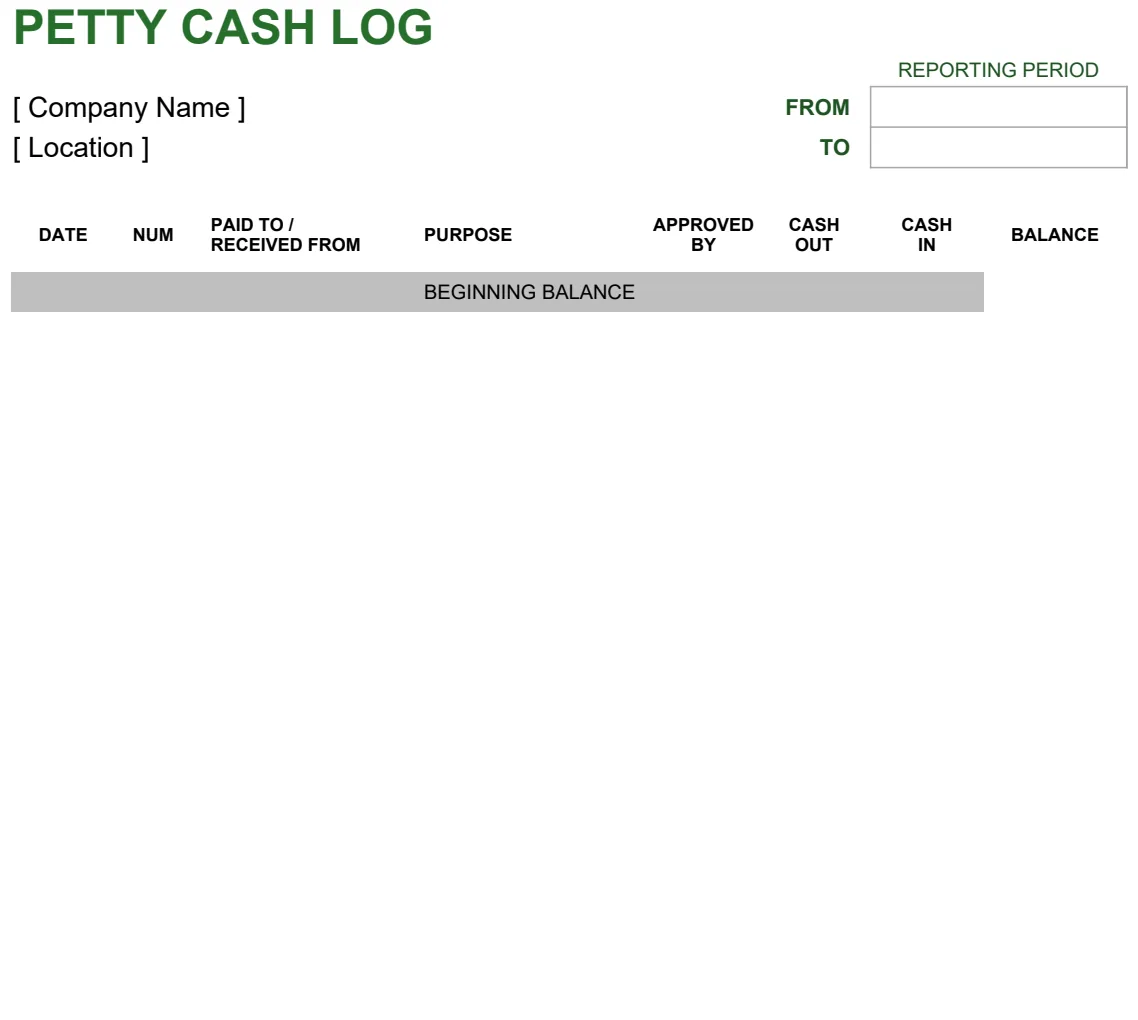 Petty Cash Log preview