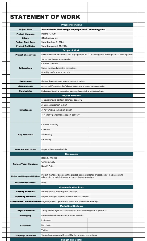 Marketing Statement of Work Template preview