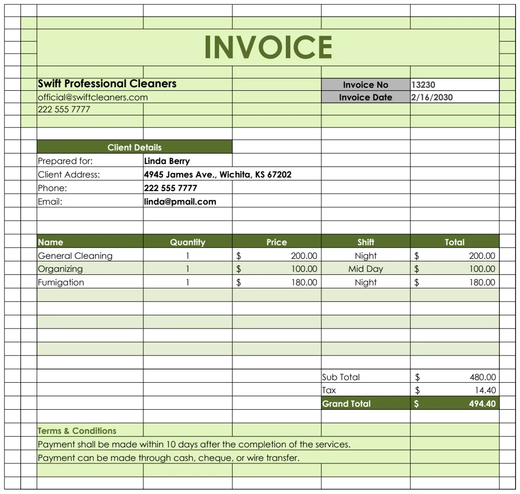 Invoice Template for Cleaning Service preview