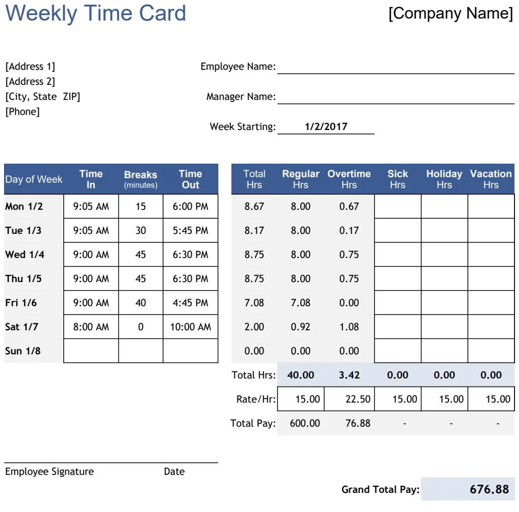 Weekly Time Card Calculator preview