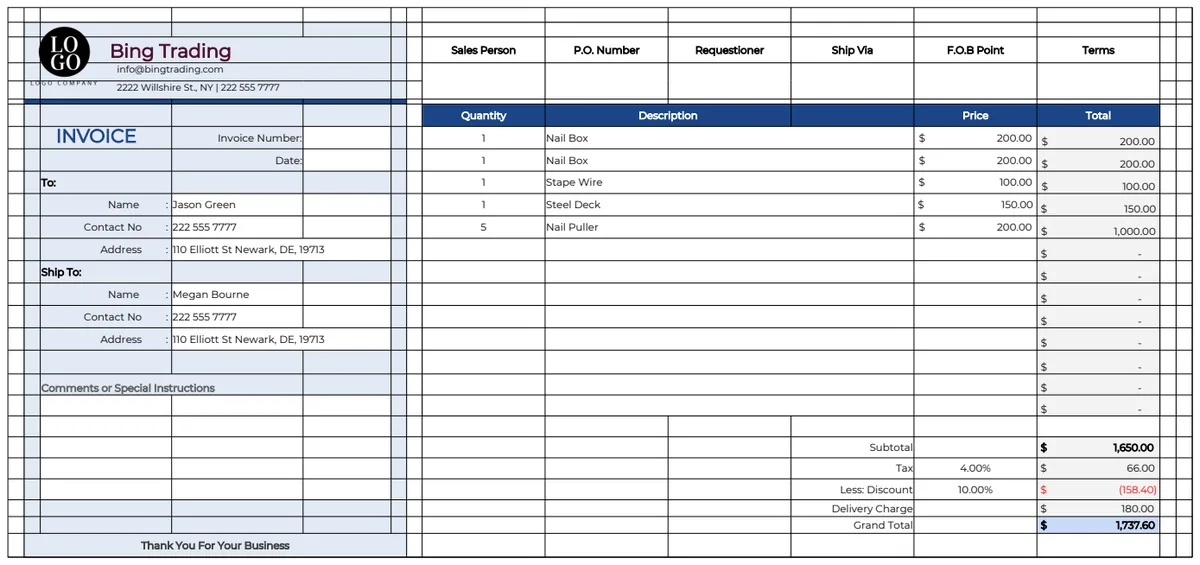 Purchase Invoice Template preview