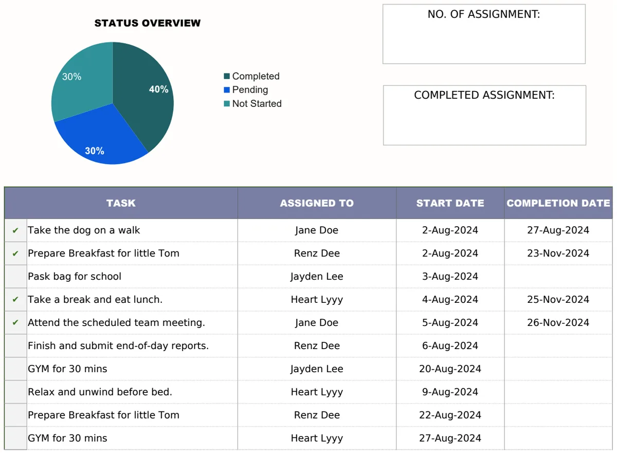Group Assignment Excel Template preview