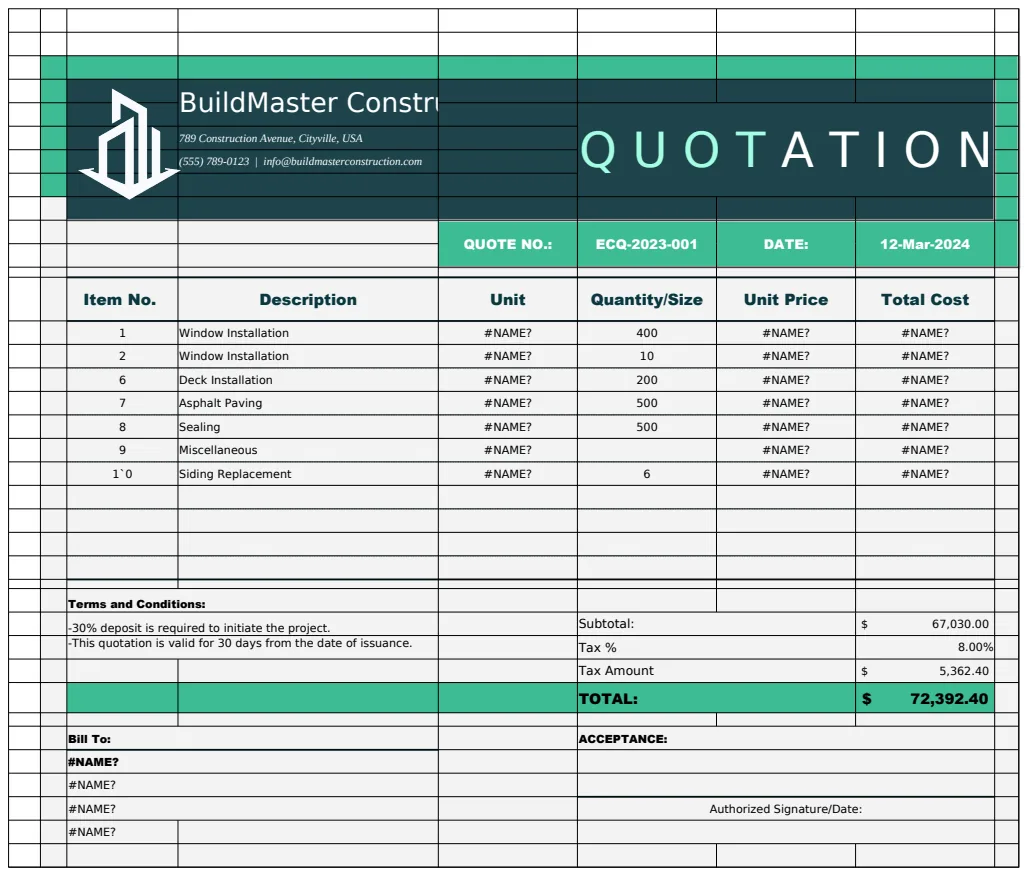 Exterior Construction Quotation Template preview
