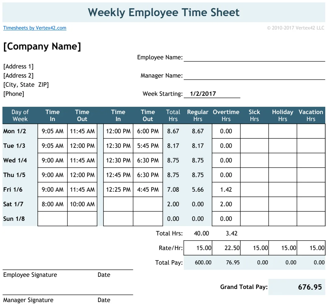Timesheet with Breaks preview